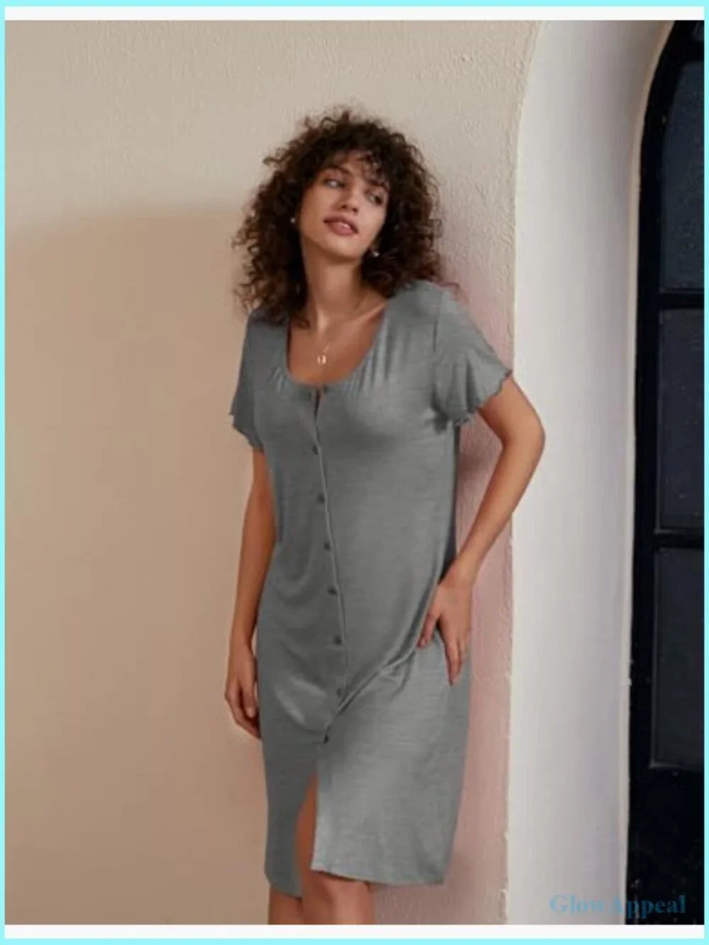 Large 2-Pack Nightgowns, Button Front, V-Neck, Short Sleeve Sleepwear
